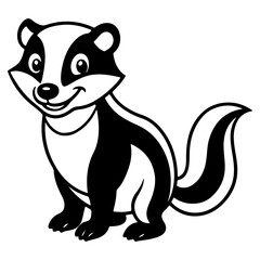 A cute badger  . Black and white vector illustration, emblem, logo, sign
