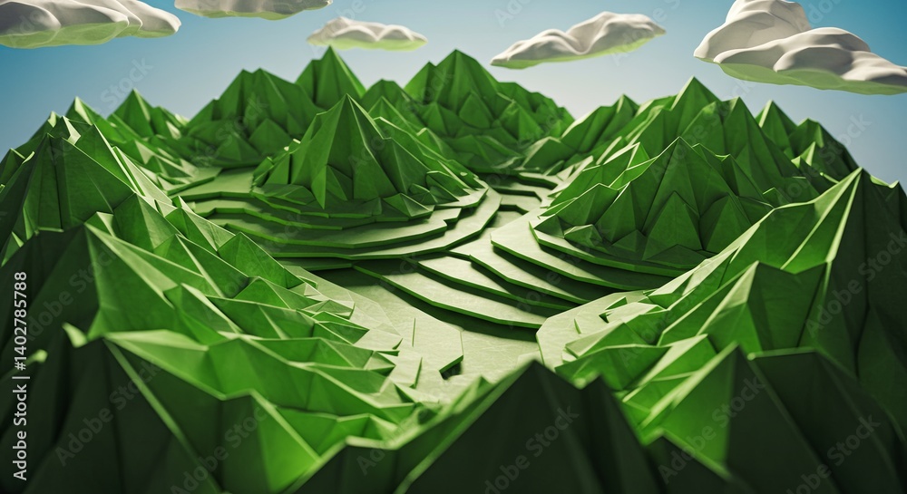 Poster a mountain range with a green valley in between