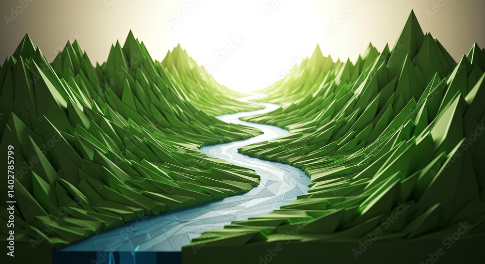 Poster A mountain range with a river running through it