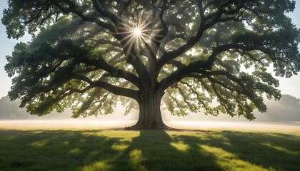 Obraz premium Majestic Oak Tree at Sunrise
