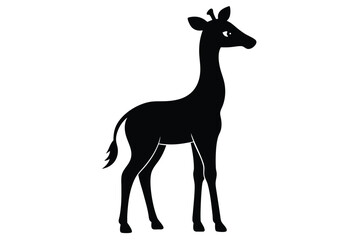 Baby Giraffe Looking Up Silhouette Vector Icon