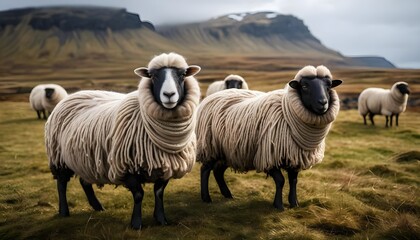 Fototapeta premium Icelandic Sheep in Dramatic Landscape