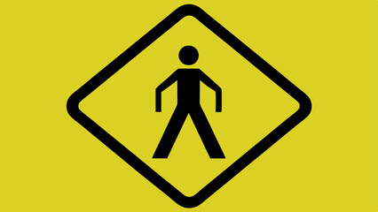 Pedestrian Crossing Sign A bright yellow diamondshaped sign depicting a large figure of a walking person with the text CROSSING AHEAD below in easily readable font.