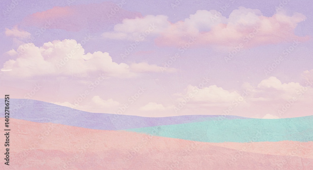 Poster a colorful sky with clouds and a mountain range in the background