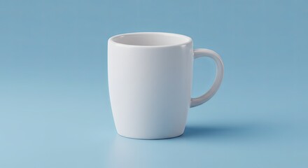 Fototapeta premium A white coffee cup sits on a blue table