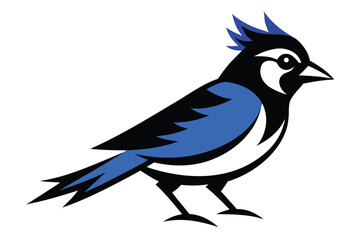 Blue Jay with Raised Crest Silhouette Vector Art