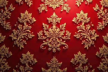Red and gold damask design with intricate floral patterns , decorative, tradition