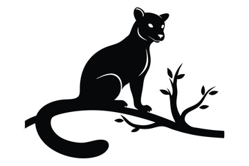 Civet Cat Sitting on Tree Branch Silhouette Vector