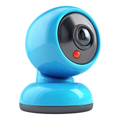 Blue 3D cartoon plastic webcam with round lens and red dot, perfect for communication, video call, and tech-related visuals.