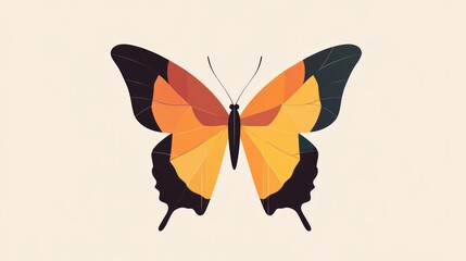 Geometric illustration of a vibrant orange and black butterfly.
