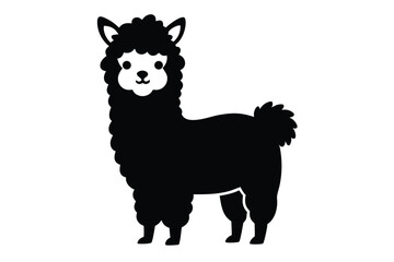 Cute Alpaca with Fluffy Wool Standing Silhouette