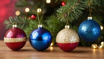 Fototapeta premium Glittery Christmas Ornaments on a Tree Branch