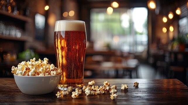 Enjoying beer and popcorn at a cozy bar during an afternoon gathering with friends - Powered by Adobe
