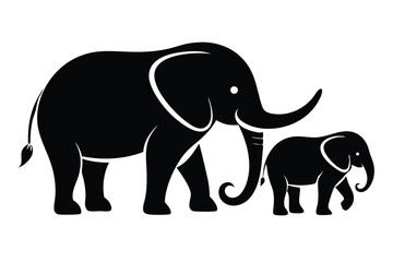 Elephant Calf Following Mother Silhouette Vector