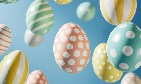 Cascading Colorful Easter Eggs on Pastel Blue Background made with Generative AI technology