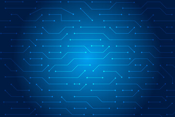 Abstract Digital Technology Background with Blue Circuit Board Pattern, Microchip and Power Lines