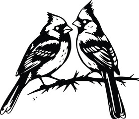 Cardinal Bird Pair Couple Mating Season Red Breeding