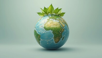 Green Earth Globe with Leaves for Earth Day