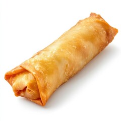 A golden crispy fried spring roll with a crunchy exterior, savory vegetable filling, and a slight golden hue