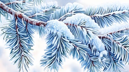 Stunning Winter Pine Branch with Snow and Icicles