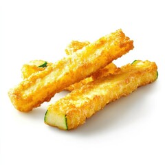 A golden crispy fried zucchini sticks with a crunchy batter, tender zucchini inside, and a slight golden hue