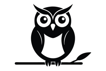 Owl Perched on Branch Silhouette Vector Illustration