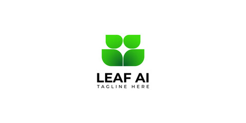 Leaf AI logo design, ecology logo design, technology logo design template