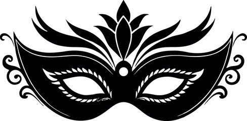 Ornate masquerade mask with flourishes and vector decorations in black and white design