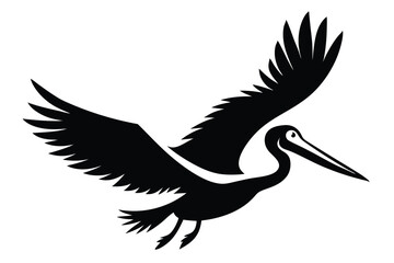 Pelican with Open Beak Flying Silhouette Vector