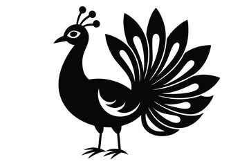 Peacock with Open Feathers Silhouette Vector Illustration