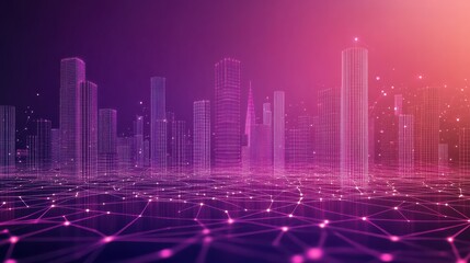 Smart city and abstract dot point connect with gradient line. Generative ai.