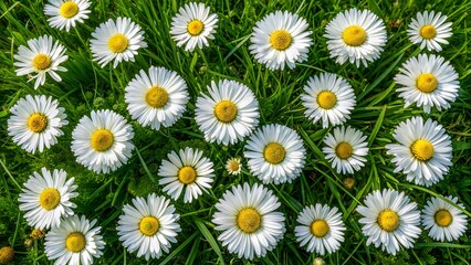 Delicate Daisies Blooming in Lush Green Grass