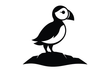 Puffin Standing on Rock Silhouette Vector