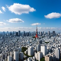 Tokyo Cityscape with Tokyo Tower under Blue Sky