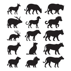 Various animal silhouettes including a lion, monkey, deer, eagle, and lioness, perfect for wildlife, nature, and safari-themed designs.