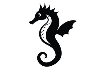 Seahorse Drifting in Ocean Silhouette Vector Illustration