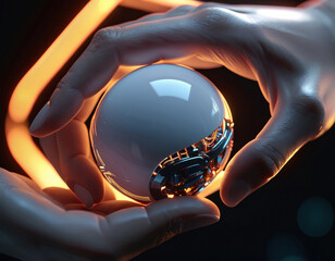 Futuristic Sphere in Hands: Abstract Technology Art