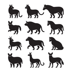 Various animal silhouettes including a lion, monkey, deer, eagle, and lioness, perfect for wildlife, nature, and safari-themed designs. 