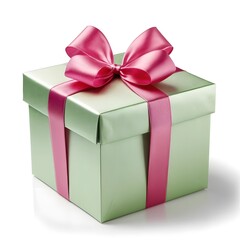 Obraz premium Green Gift Box with Pink Ribbon