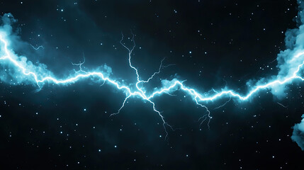 Fototapeta premium Electric blue lightning strikes across dark starry sky, creating dramatic and powerful visual effect that captivates viewer