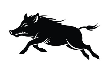 Wild Boar Charging Silhouette Vector