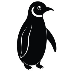 Cute black penguin cartoon vector illustration, isolated white bird