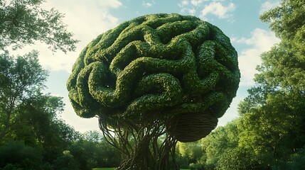 Nature conservation and mindful living visualized through a brain interwoven with trees