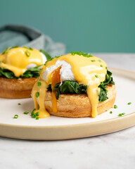 Poached Egg on Spinach and Toast with Hollandaise Sauce