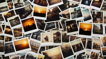 Create a seamless pattern of stacked polaroid photo prints for backgrounds or design use.