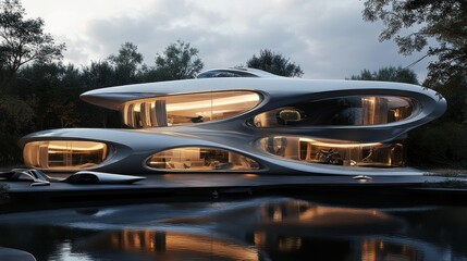 Obraz premium A modern architectural design with sleek futuristic lines and features