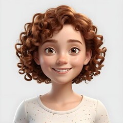 Happy Cartoon Girl with Curly Hair