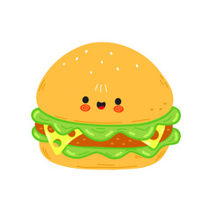 A cute and happy cartoon Burger with a smiling face, perfect for food-related designs.