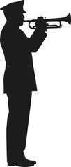Military Bugler Full Side Profile Silhouette – Trumpet Player in Uniform Vector Art © MdImran