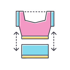 Diagram showing the measurements for a women's stylish cropped top and bottom